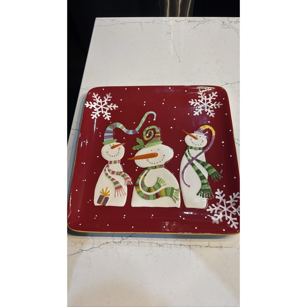 Pier 1 Imports Jolly Holiday Snowman Red Serving Platter LARGE